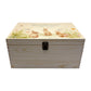 Wooden box with rabbit illustration on a wooden background. Wooden box with a decorative lid featuring animal illustrations on a wooden background. Perfect funeral memory keepsake box, for storing ashes, order of service, flowers, pictures. 