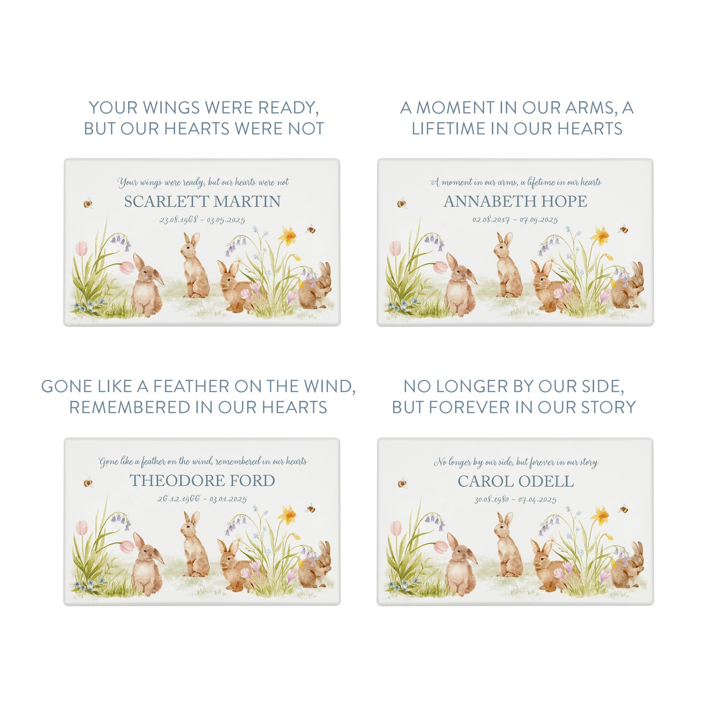 Luxury solid wooden white painted Urn ,  Featuring Bunnies in a flower meadow with buzzy bees, A watercolour illustration, our urns and Caskets for displaying or burying ashes. Customisable and can be personalised. Perfect funeral memory keepsake urn, for storing ashes for humans and pets. 