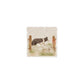 A square decorative cream marble coaster featuring a vintage-style illustration of a black and white border collie standing guard over a sheep beside a wooden post.