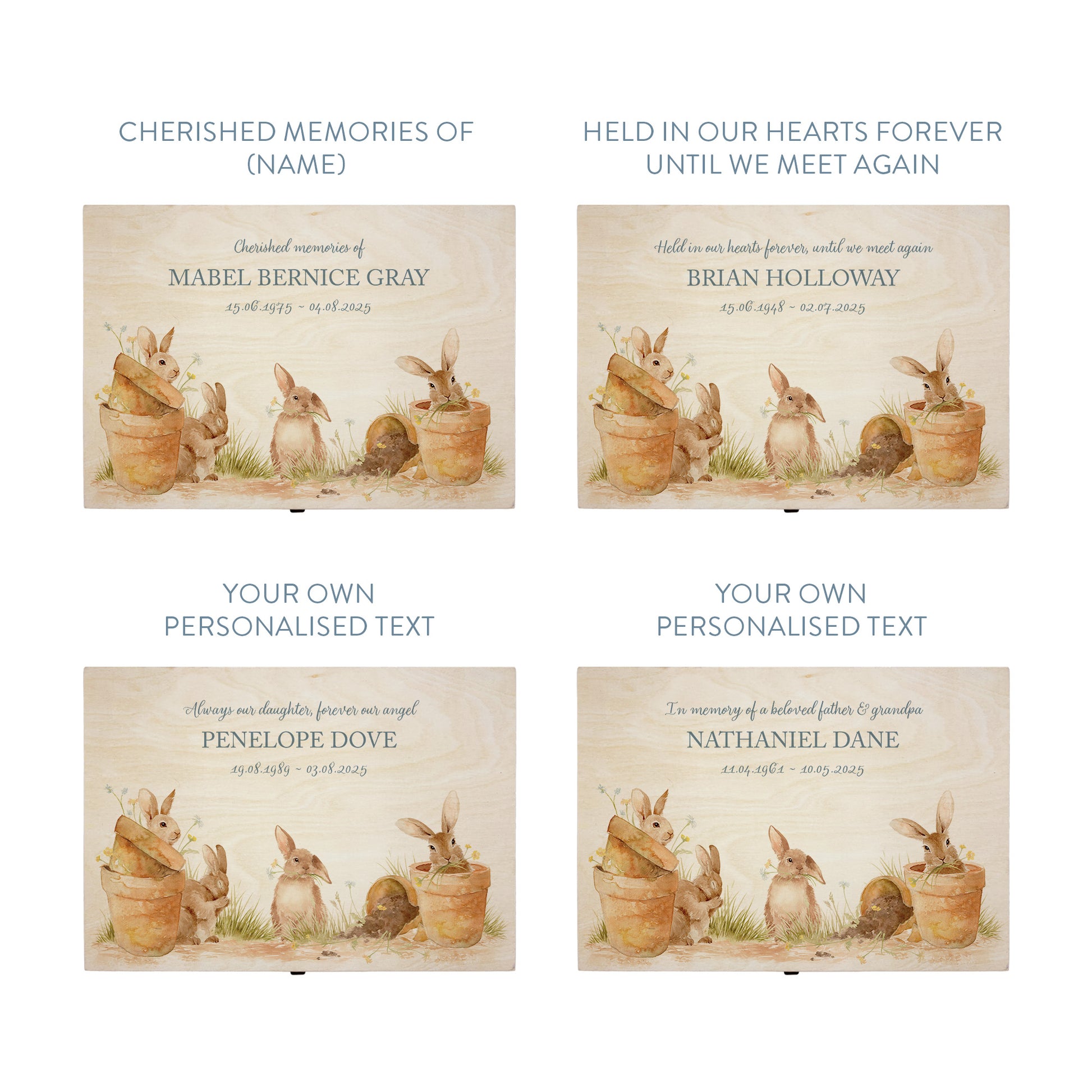 Wooden box with a decorative lid featuring animal illustrations on a wooden background. Perfect funeral memory keepsake box, for storing ashes, order of service, flowers, pictures. 