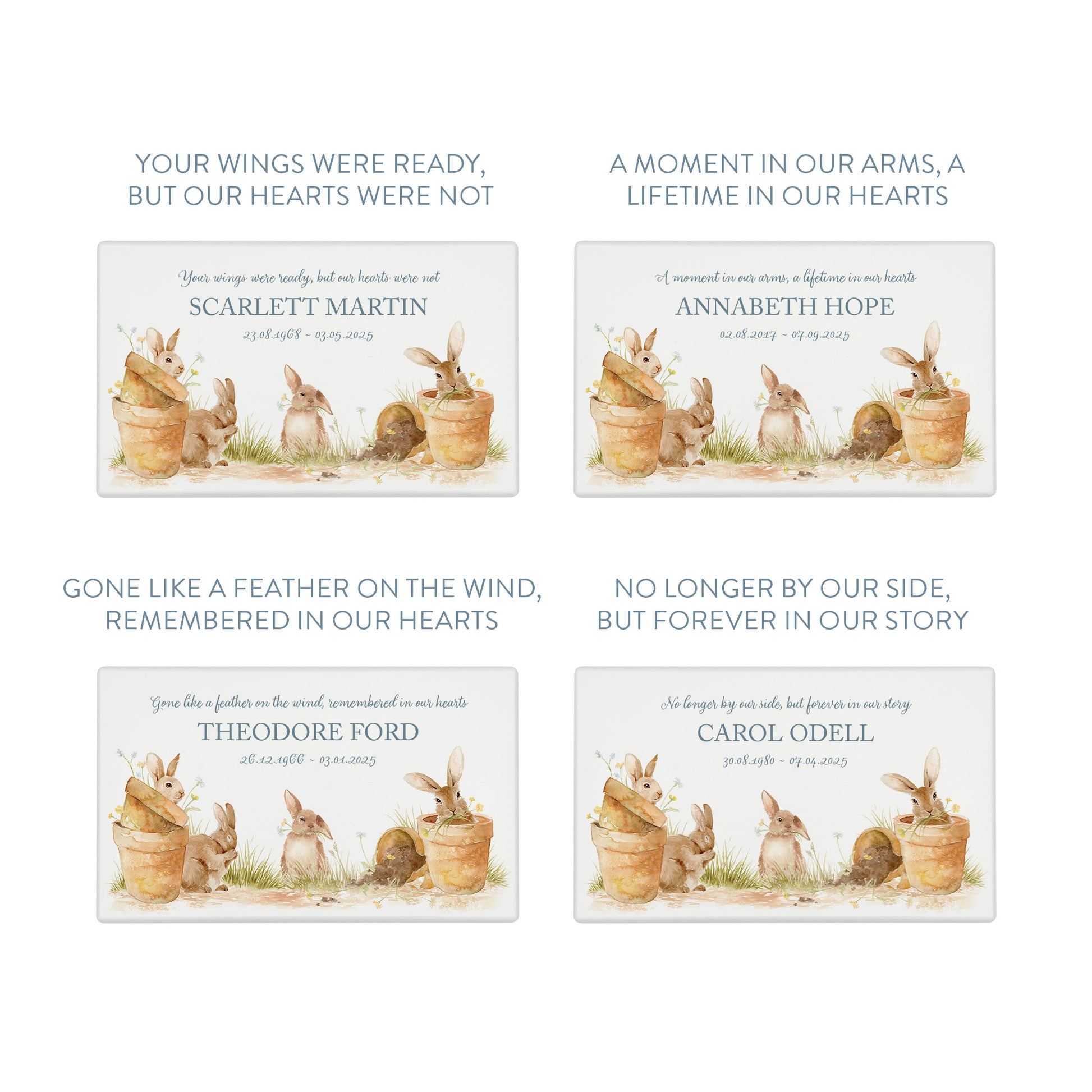 Luxury solid wooden white painted Urn ,  Featuring Bunnies on pots , A watercolour illustration, our urns and Caskets for displaying or burying ashes. Customisable and can be personalised. Perfect funeral memory keepsake urn, for storing ashes for humans and pets. 