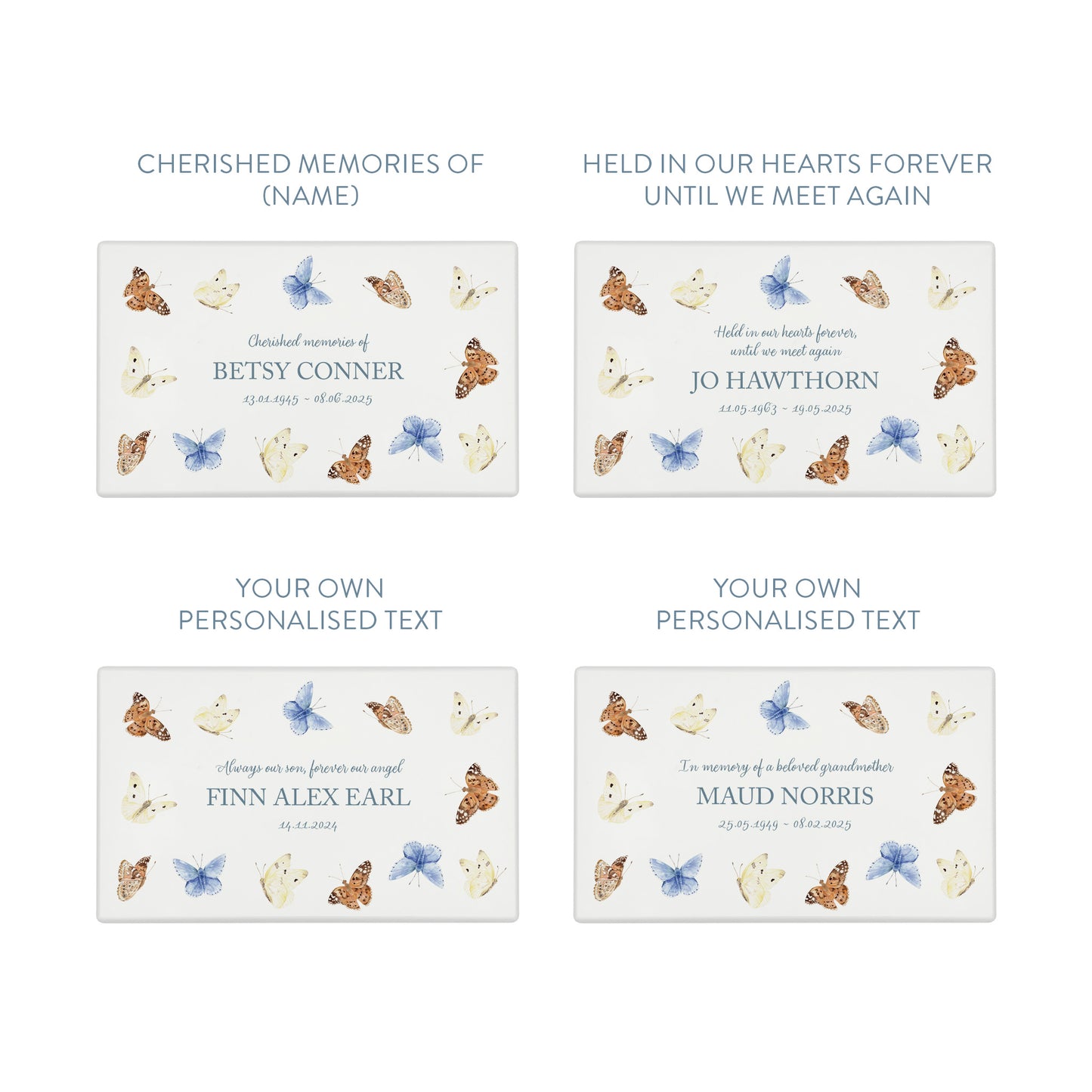 Luxury solid wooden white painted Urn with Butterflies watercolour illustration, our urns and Caskets for displaying or burying ashes. Customisable and can be personalised. Perfect funeral memory keepsake urn, for storing ashes for humans and pets. 