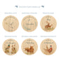 Six round wooden candle lid designs arranged in two rows on a white background, each with a different nature-themed illustration and text such as Memorial Dove, Wedding Deer, Wedding Ducks, and Wedding Pheasants. Above the products, the heading reads 'CHOOSE YOUR CANDLE LID'.