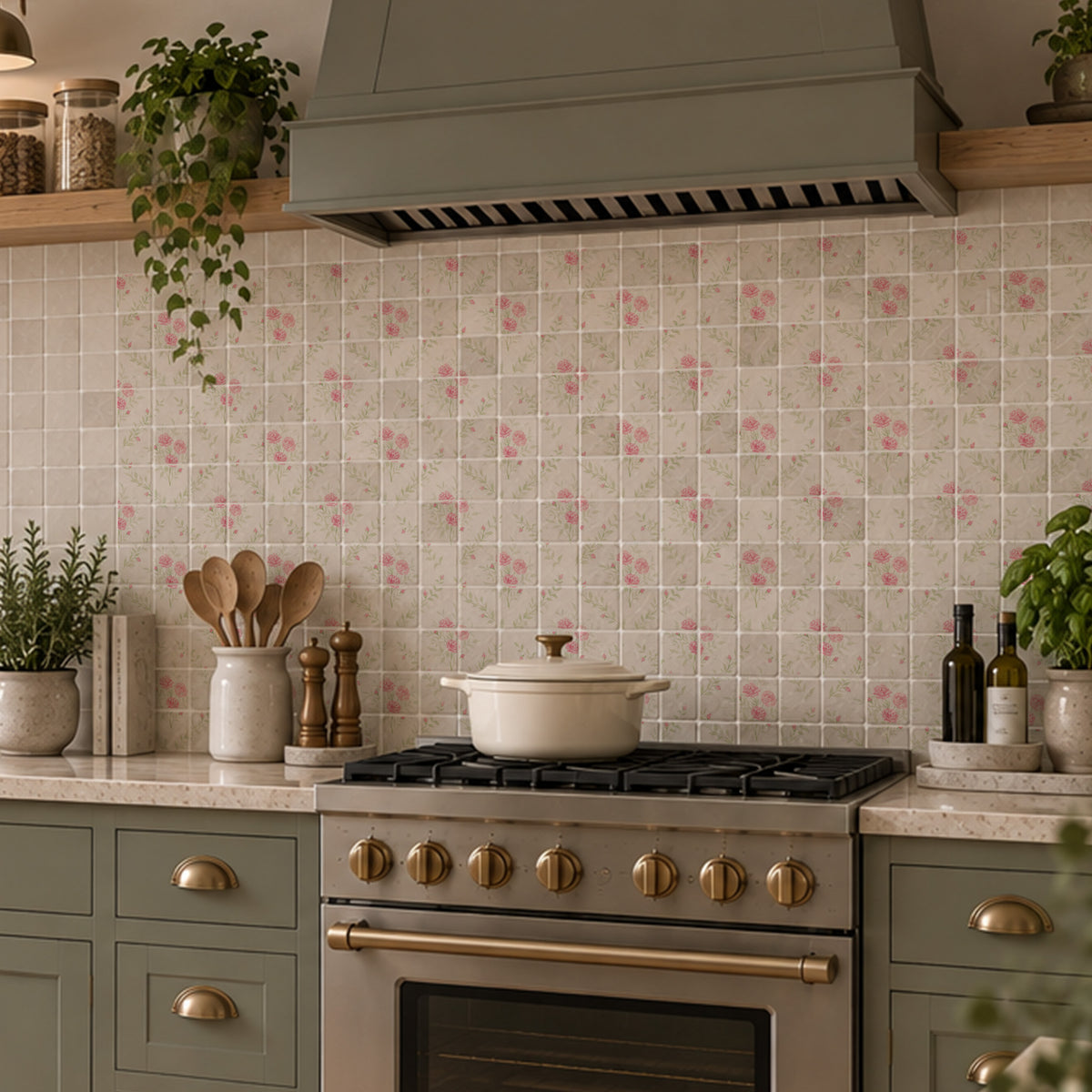 Decorative marble kitchen splashback inspired by the British countryside- Inspired by the roses around the farm 
