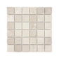 A 30.5x30.5cm sheet of cream marble mosaic tiles. The individual mosaic tiles are 5x5cm. The sheet can be applied directly to create splashbacks and tiled walls, or cut down to create a tiled border or custom arrangement.