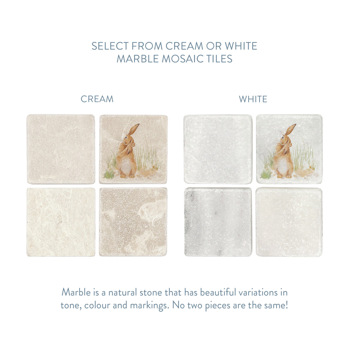 Tile colour example showing the options available to order. 