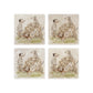 A set of 4 marble coasters with dalmatian dogs playing next to an old stone wall in the countryside.