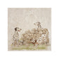 A medium square decorative marble tile featuring an illustration of three Dalmatian dogs around a stone wall and small patch of grass, shown on a plain white background.