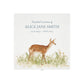 White Square personalised Wooden box with a decorative lid featuring illustrations of a Doe in Grass Perfect funeral memory keepsake box, for storing ashes, order of service, flowers and capturing your loved ones things in one place.