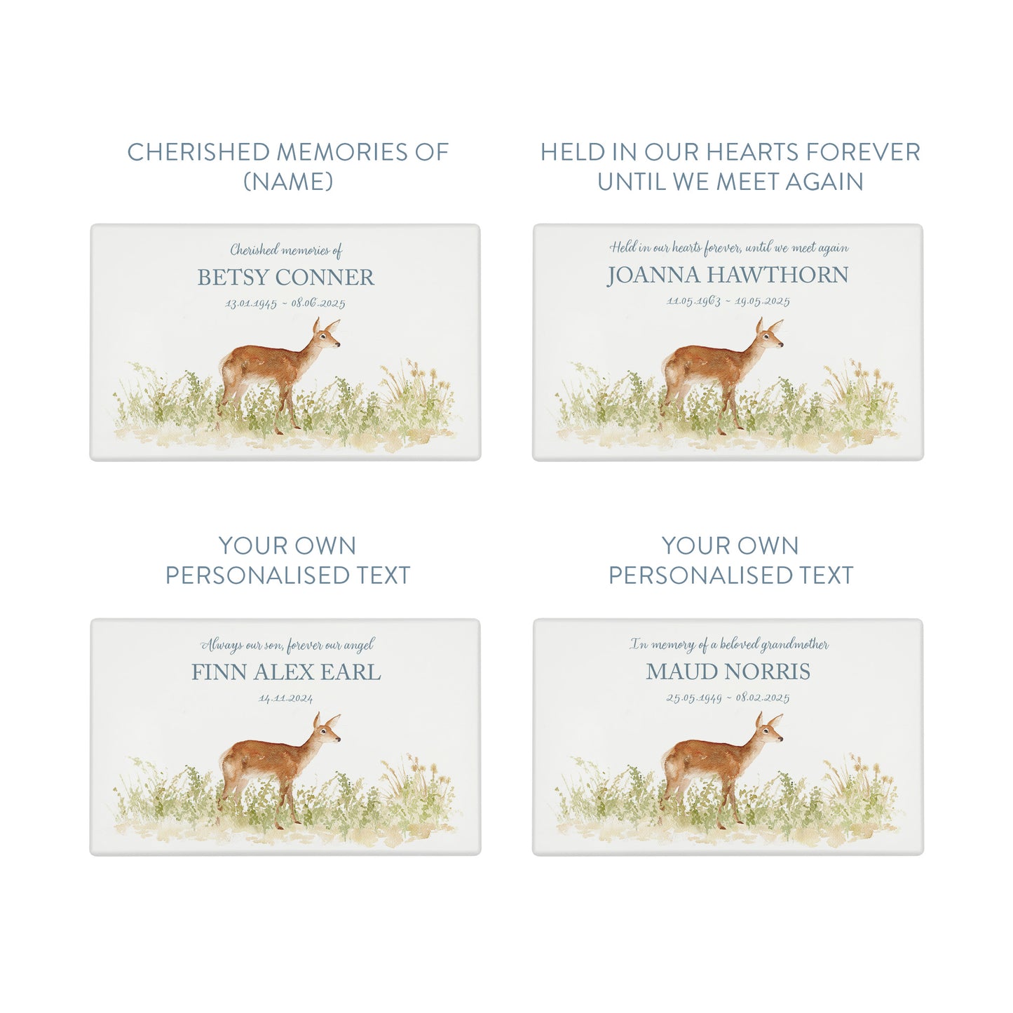 Luxury solid wooden white painted Urn ,  Featuring a Doe in a meadow. A watercolour illustration, our urns and Caskets for displaying or burying ashes. Customisable and can be personalised. Perfect funeral memory keepsake urn, for storing ashes for humans and pets. 