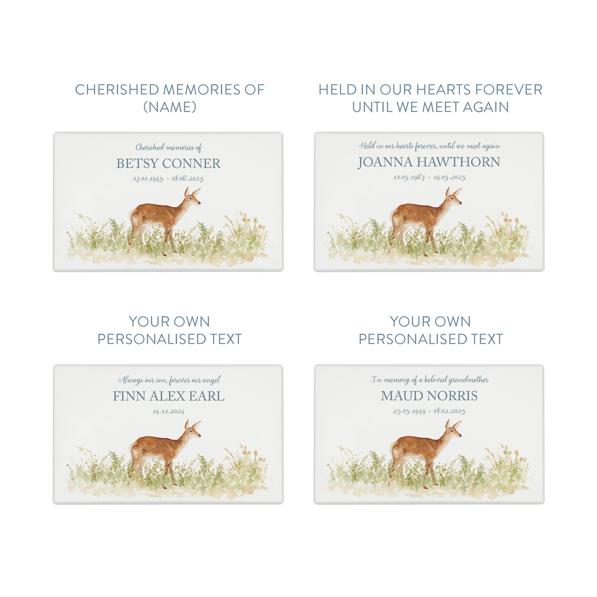 Luxury solid wooden white painted Urn ,  Featuring a Doe in a meadow. A watercolour illustration, our urns and Caskets for displaying or burying ashes. Customisable and can be personalised. Perfect funeral memory keepsake urn, for storing ashes for humans and pets. 