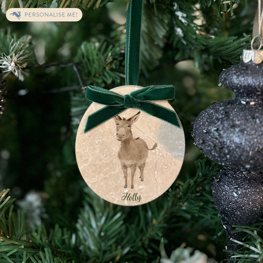 Personalised Christmas Bauble featuring our Little Donkey, Perfect first Christmas, new baby baubles for a truly magical Christmas decoration