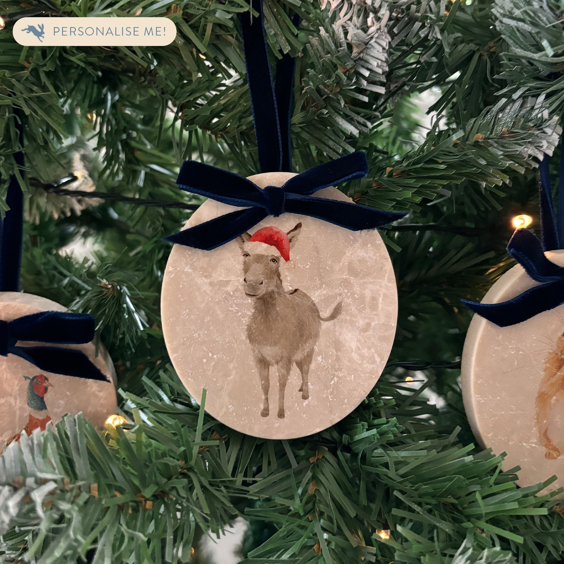 Personalised Christmas Bauble featuring our Little Donkey, Perfect first Christmas, new baby baubles for a truly magical Christmas decoration