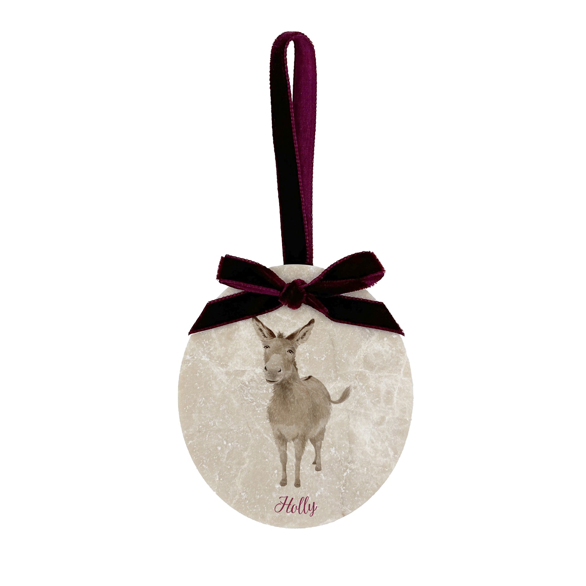 Personalised Christmas Bauble featuring our Little Donkey, Perfect first Christmas, new baby baubles for a truly magical Christmas decoration