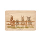 Rectangle beech wood chopping board featuring  a watercolour design of cheeky donkeys peering over their fence.