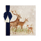 A multipurpose marble platter with a watercolour design featuring a family of red deer, packaged with a luxurious dark blue bow and branded gift tag.