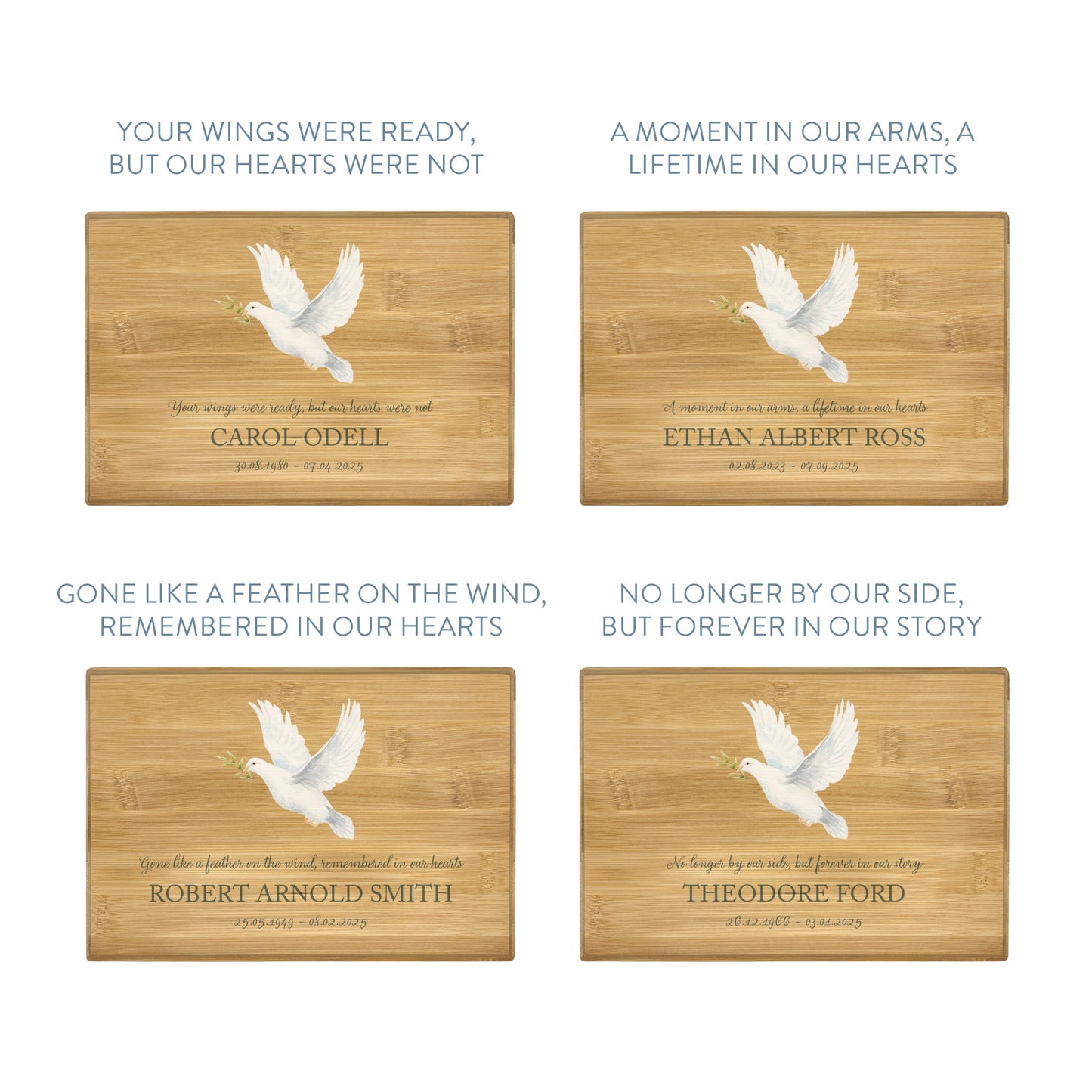 A beautifully crafted solid Bamboo wooden urn, personalised and finished with a soft watercolour design of a flying Dove, Thoughtfully made for either display or burial, this personalised urn can be customised to create a meaningful memorial. Perfect for holding ashes of a loved one or a beloved pet, it serves as a comforting tribute and keepsake. 