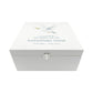 White Square personalised Wooden box with a decorative lid featuring illustrations of a Flying Dove, Perfect funeral memory keepsake box, for storing ashes, order of service, flowers and capturing your loved ones things in one place. 