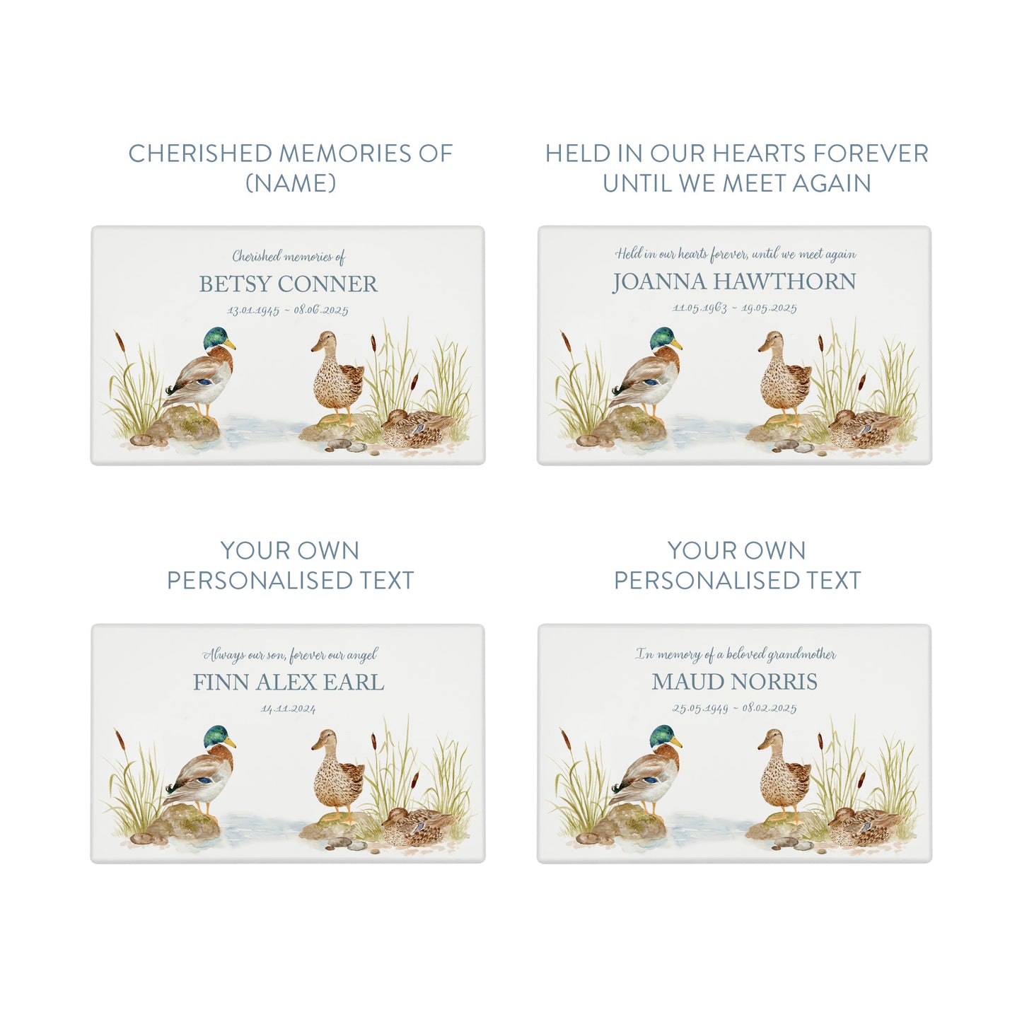 Luxury solid wooden white painted Urn ,  Featuring Ducks on a bank. A watercolour illustration, our urns and Caskets for displaying or burying ashes. Customisable and can be personalised. Perfect funeral memory keepsake urn, for storing ashes for humans and pets. 