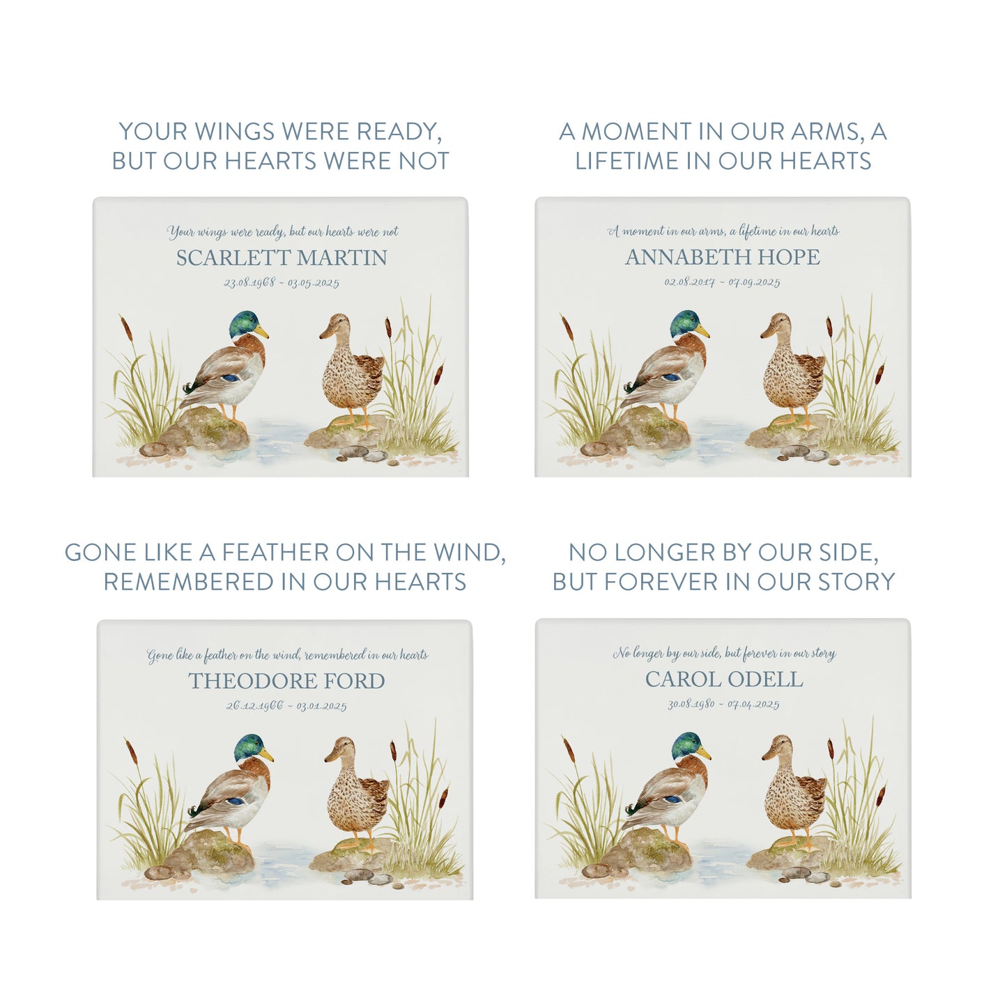 Luxury solid wooden white painted with Ducks on a bank, beautiful watercolour illustration our urns and Caskets for displaying or burying ashes. Customisable and can be personalised. Perfect funeral memory keepsake urn, for storing ashes for humans and pets. 