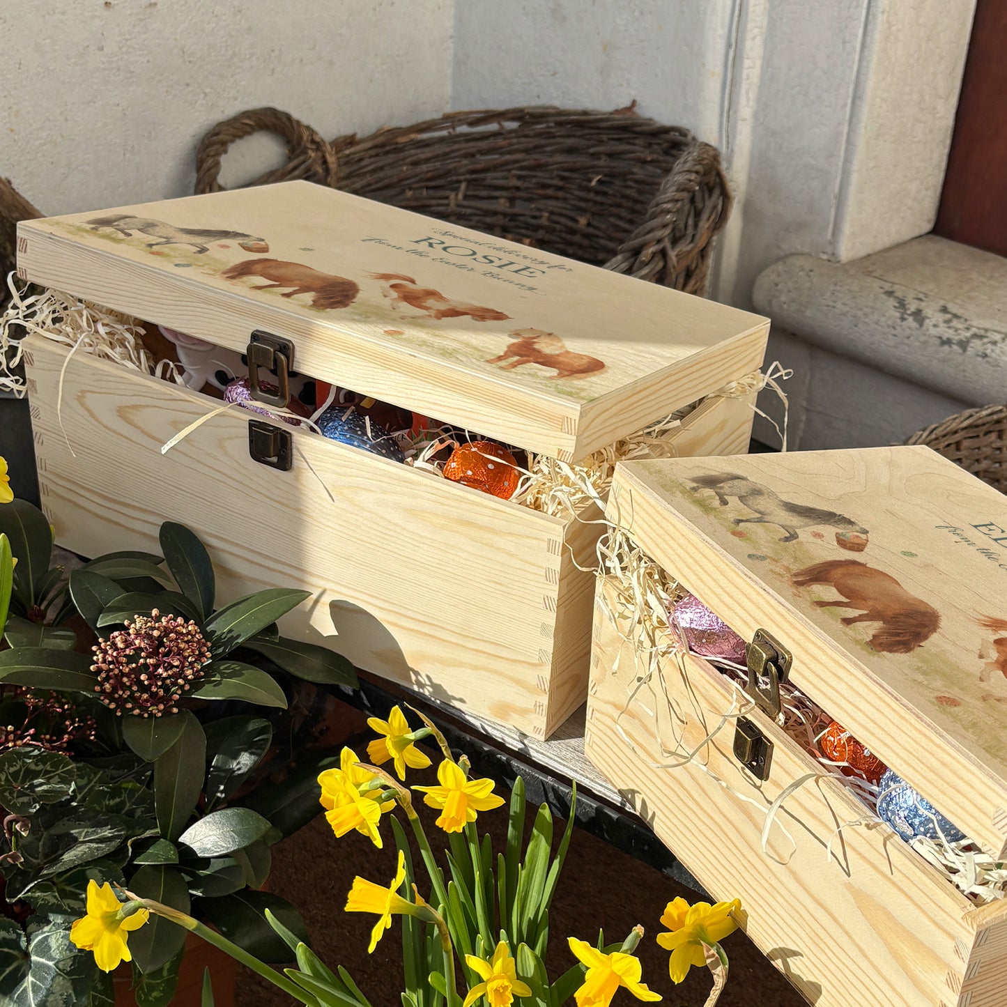 Easter Shetlands Personalised Large Wooden Gift Box