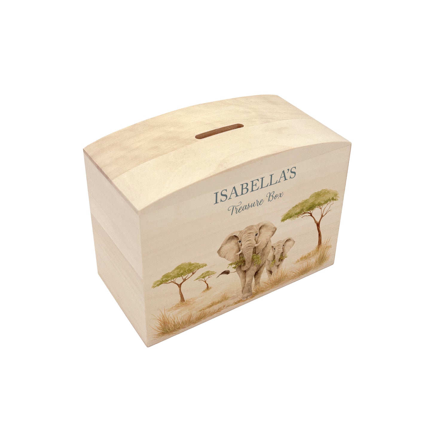 Mummy and Baby Elephant safari design in a water colour design, the perfect money box for your little savers. Newborn, birthday and christening gift. 