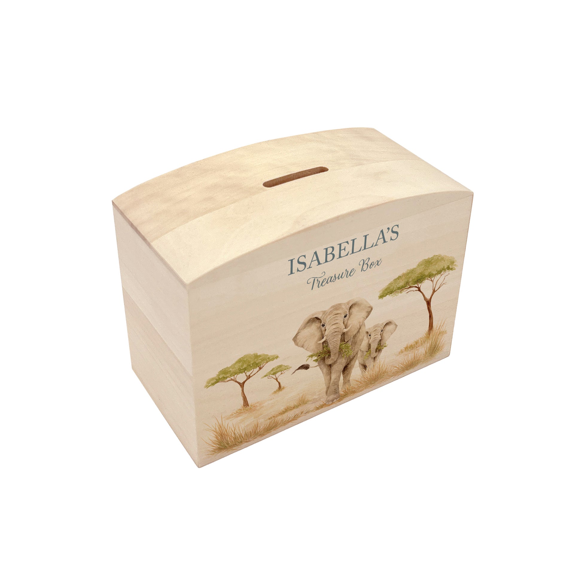 Mummy and Baby Elephant safari design in a water colour design, the perfect money box for your little savers. Newborn, birthday and christening gift. 