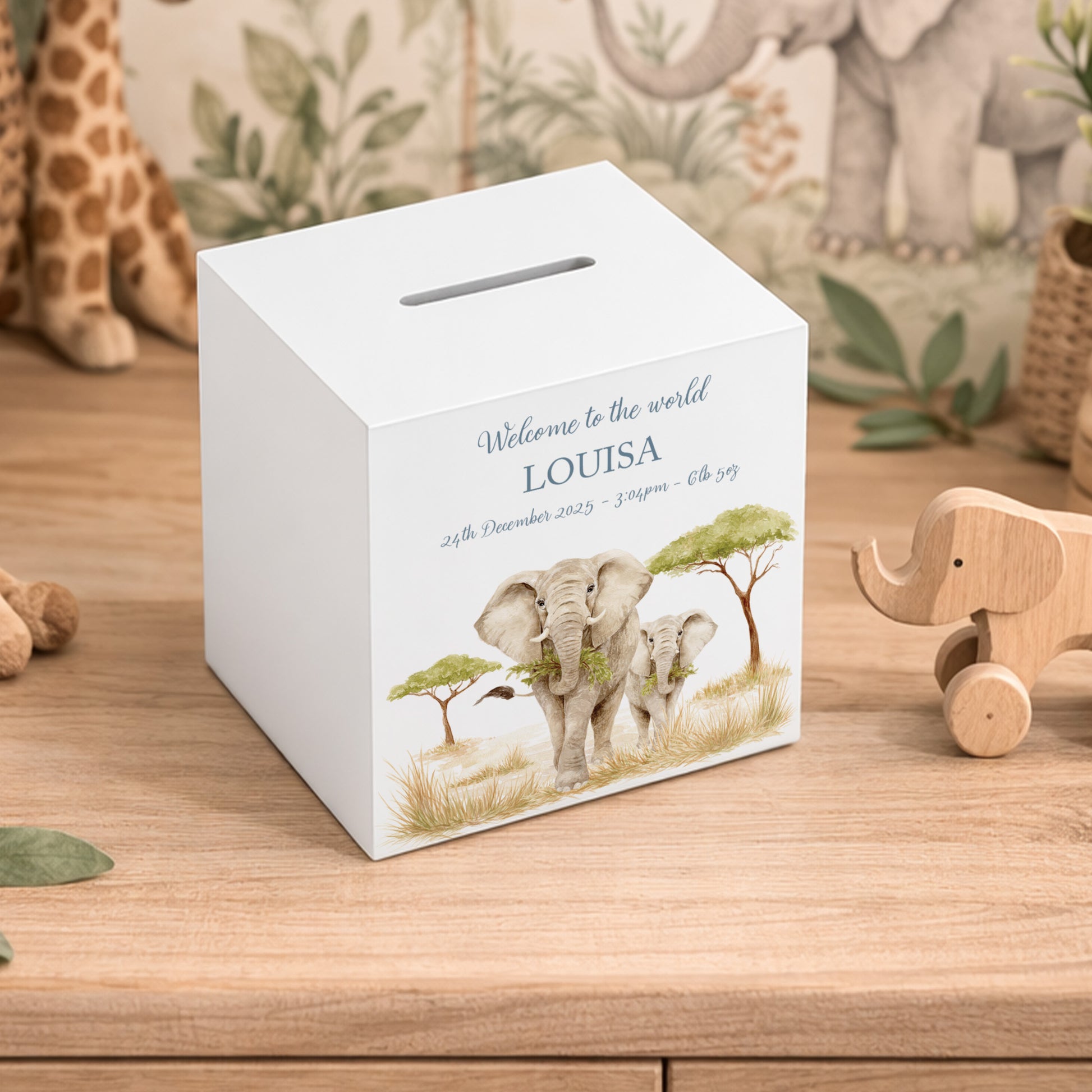 handmade baby money box styled in childrens bedroom nursery decor