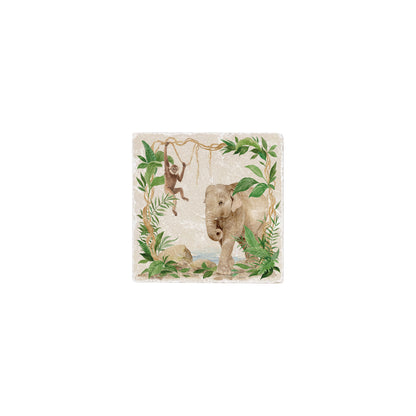 This beautiful Elephant appears through an opening in the rainforest. The Gibbon is showing her the way to the water. Best of friends the two of them make their way for a rest around the waters edge. 
