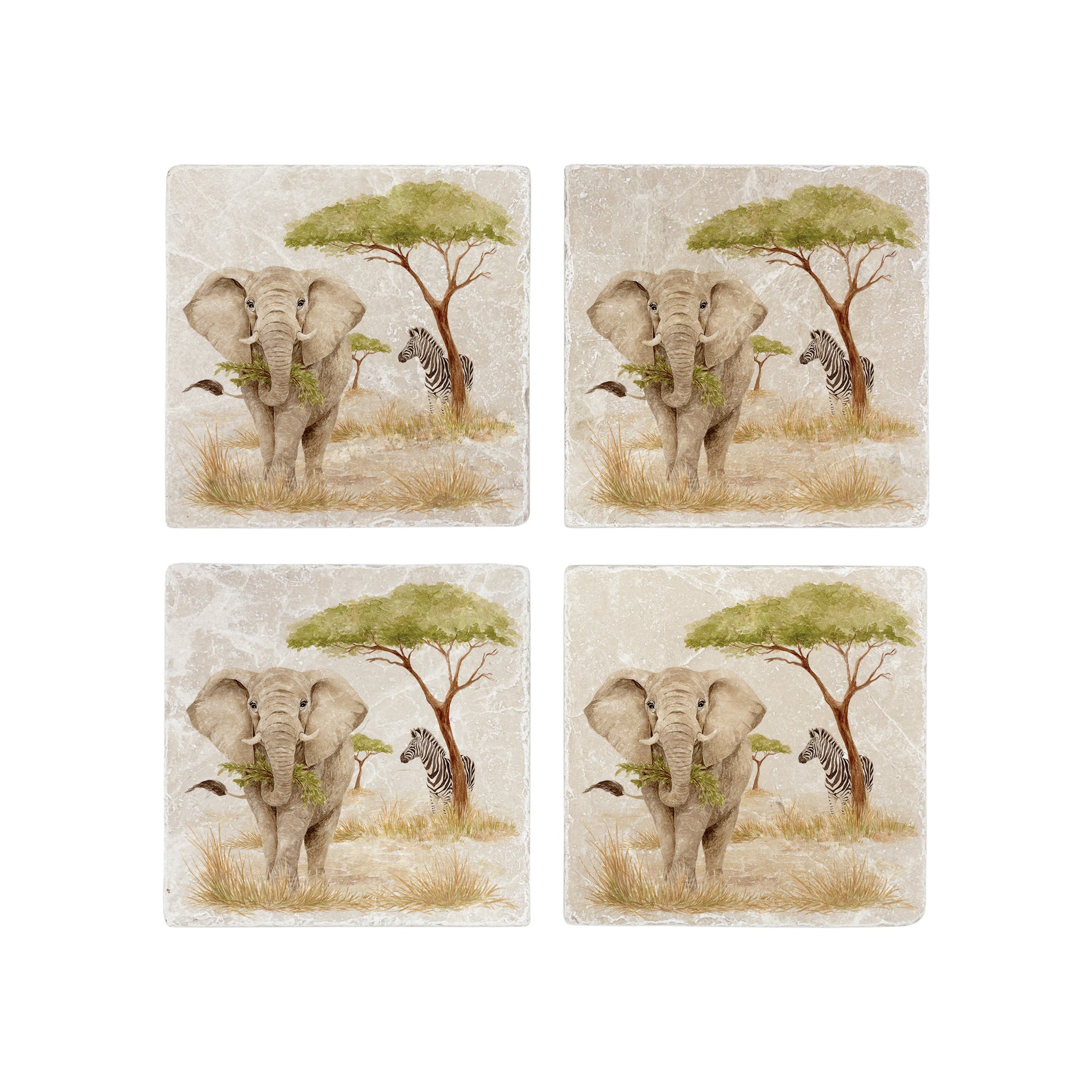 The Savannah Collectors set is perfect for the safari lover, featuring beautiful watercolour designs on our much loved marble platters and coasters. You can find and Elephant, Zebra here on this beautiful marble coasters