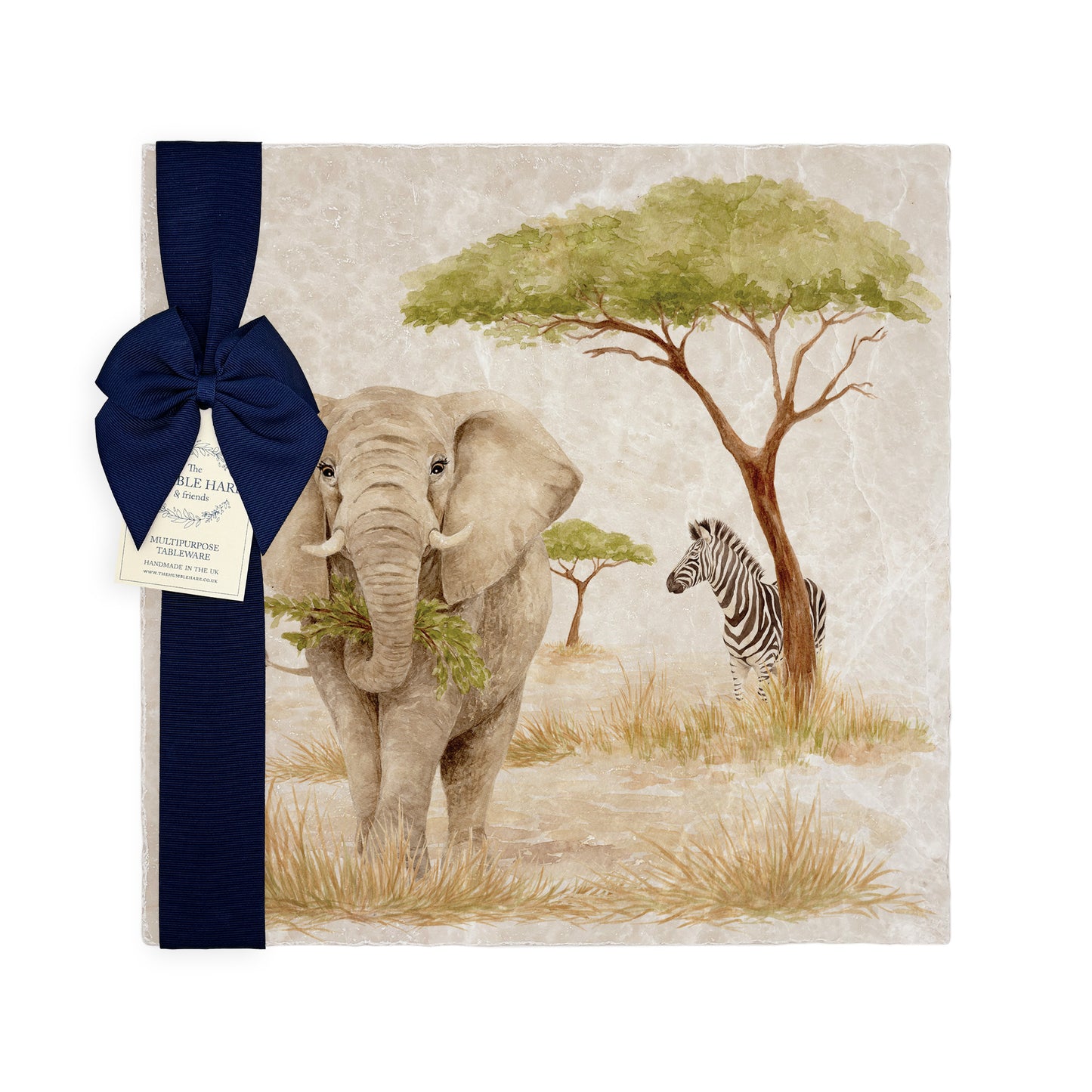 The Savannah Collectors set is perfect for the safari lover, featuring beautiful watercolour designs on our much loved marble platters and coasters. You can find and Elephant, Zebra here on this beautiful marble Large platter