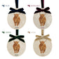 Four personalised oval shaped marble baubles showing a selection of velvet ribbon colour options. Choose from navy blue, burgundy red, forest green and champagne gold.