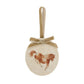 
An oval marble bauble featuring a watercolour Shetland pony, with the option to add personalised text and a Santa hat. The bauble is finished with a velvet ribbon.