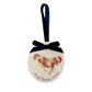 An oval marble bauble featuring a watercolour Shetland pony, personalised with your choice of text to create a Christmas decoration unique to you! The bauble is finished with a velvet ribbon.