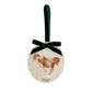An oval marble bauble featuring a watercolour Shetland pony, personalised with your choice of text to create a Christmas decoration unique to you! The bauble is finished with a velvet ribbon.