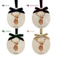 Four personalised oval shaped marble baubles showing a selection of velvet ribbon colour options. Choose from navy blue, burgundy red, forest green and champagne gold.