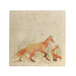 A square cream multipurpose marble platter, featuring a watercolour design of a fox and fox cub.