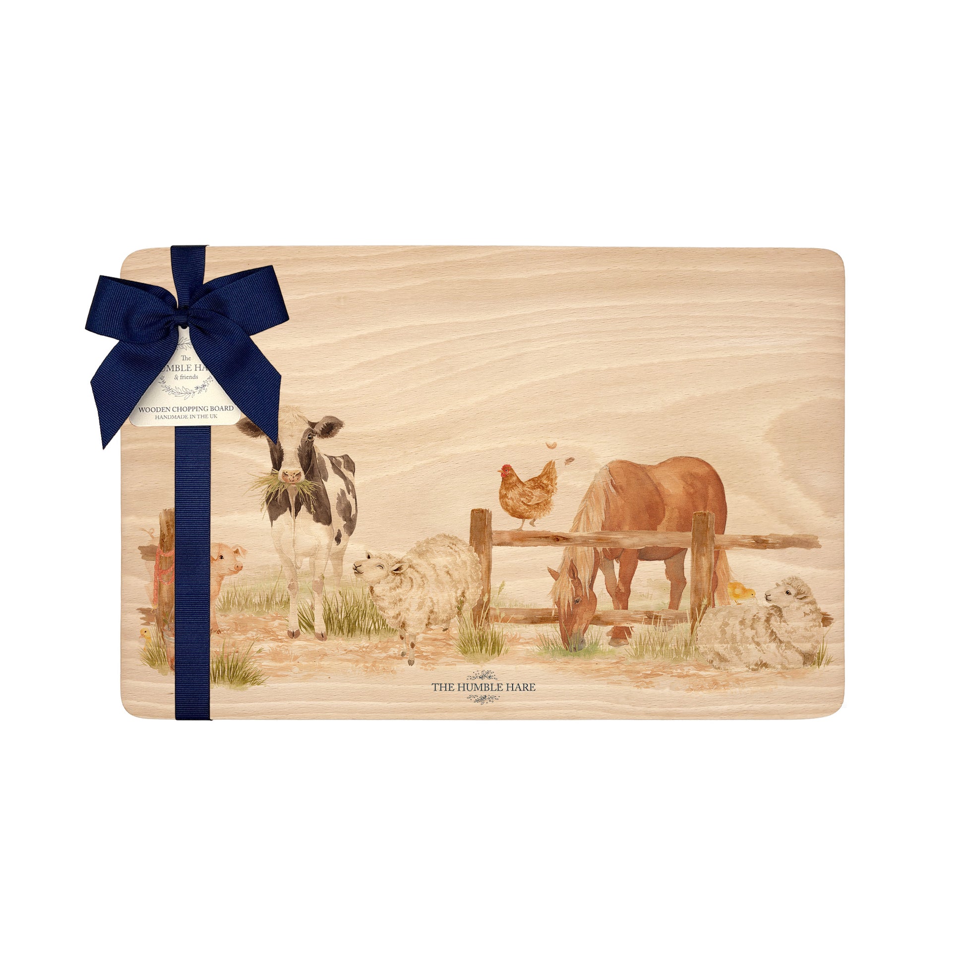 Watercolour chopping board with All of the animals from around the farm. 