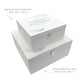 White Square personalised Wooden box with a decorative lid featuring illustrations of floating Feathers, Perfect funeral memory keepsake box, for storing ashes, order of service, flowers and capturing your loved ones things in one place. 