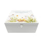 White Square personalised Wooden box with a decorative lid featuring illustrations flowers with children's wellies Perfect funeral memory keepsake box, for storing ashes, order of service, flowers and capturing your loved ones things in one place. Available in red, blue, yellow and green