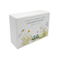 Luxury solid wooden white painted Flower Garden with children's wellies in several colour options on Branches watercolour illustration our urns and Caskets for displaying or burying ashes. Customisable and can be personalised. Perfect funeral memory keepsake urn, for storing ashes for humans and pets coping with baby loss 
