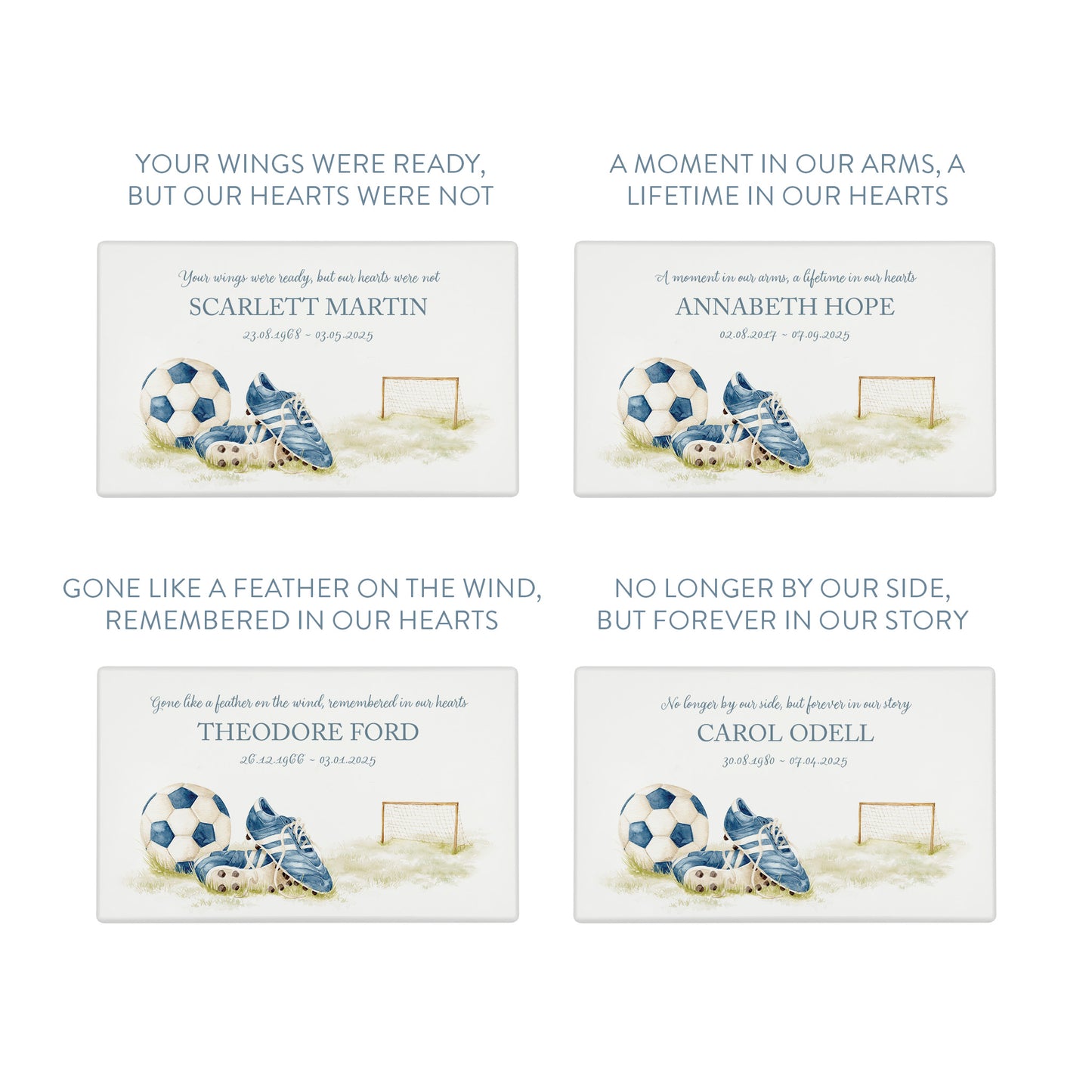 A beautifully crafted solid wooden urn, finished in white with a soft watercolour design of football boots and ball. Thoughtfully made for either display or burial, this personalised urn can be customised to create a meaningful memorial. Perfect for holding ashes of a loved one or a beloved pet, it serves as a comforting tribute and keepsake.
