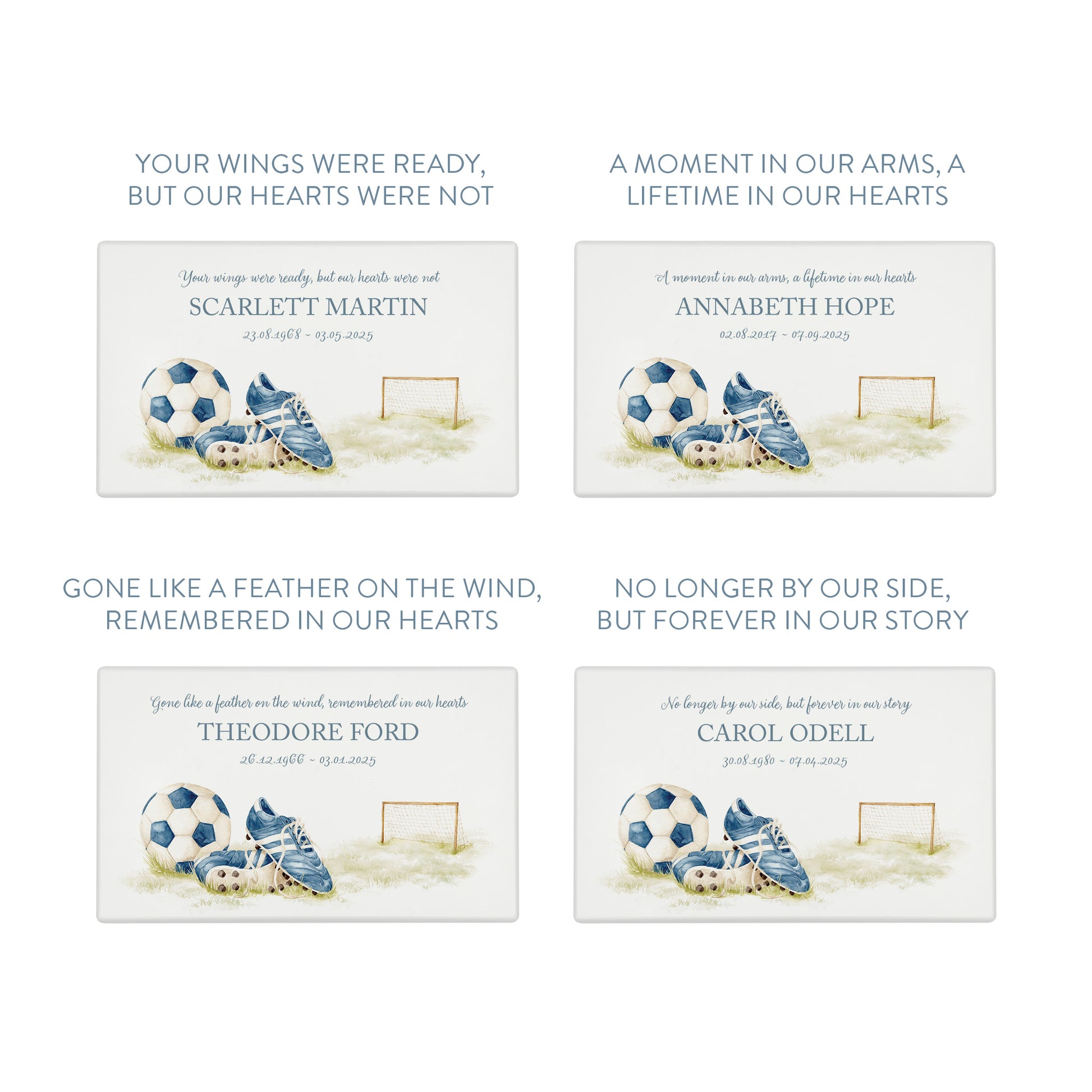 A beautifully crafted solid wooden urn, finished in white with a soft watercolour design of football boots and ball. Thoughtfully made for either display or burial, this personalised urn can be customised to create a meaningful memorial. Perfect for holding ashes of a loved one or a beloved pet, it serves as a comforting tribute and keepsake.