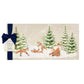 A rectangular marble sharing platter with a winter scene of a family of foxes and fox cubs playing in the snow. The platter is packaged with a navy blue bow and paper gift tag.