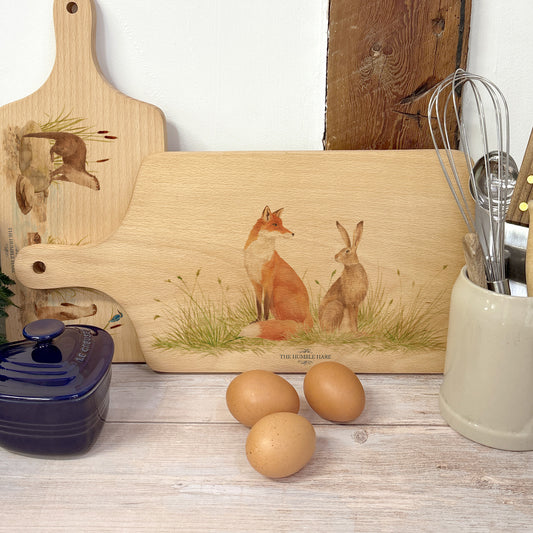 Water colour Fox and Hare chopping board 