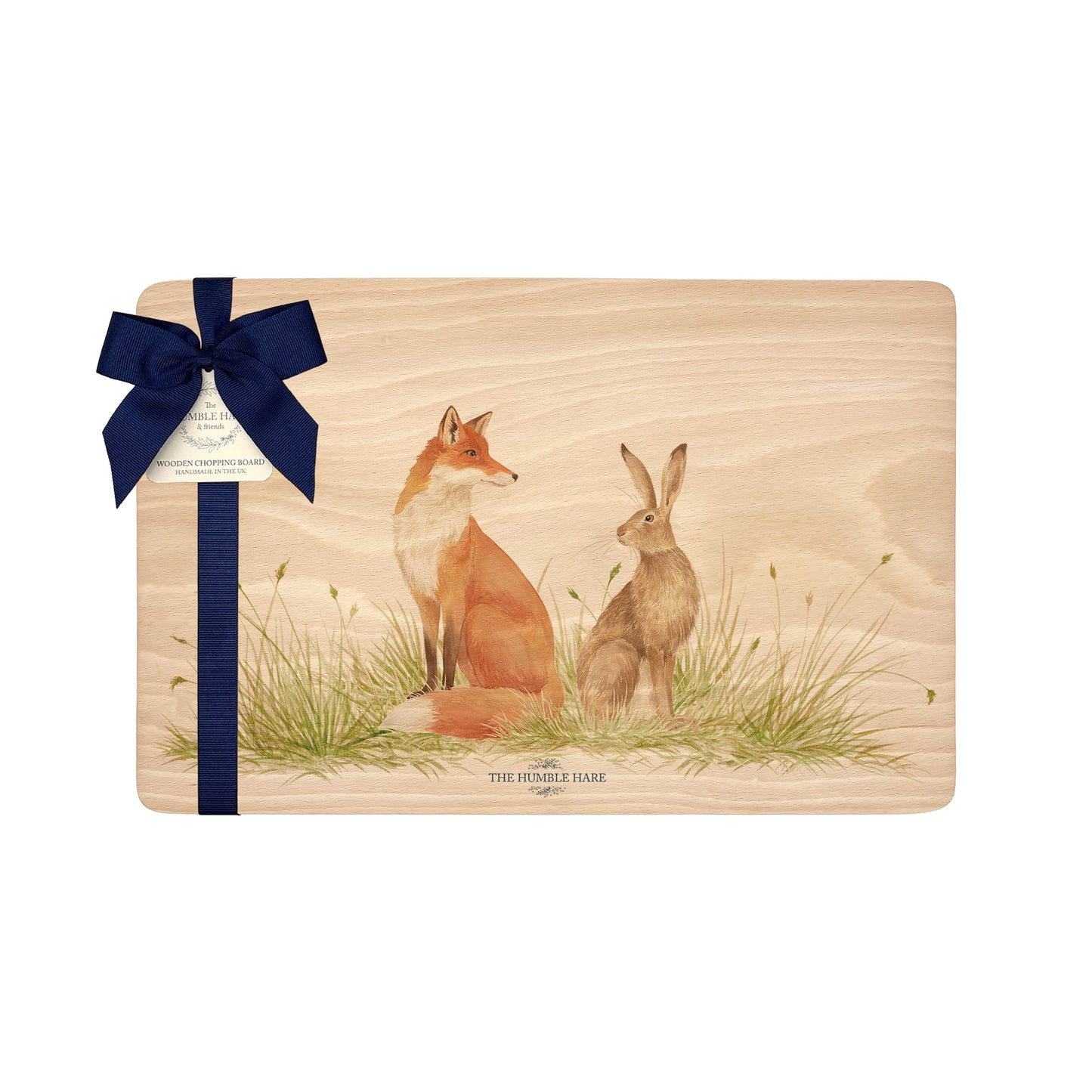 Watercolour Fox and Hare wooden chopping board 