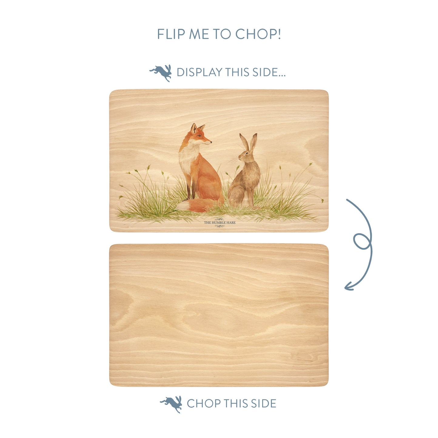 Watercolour Fox and Hare wooden chopping board 