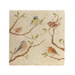 A large square cream multipurpose marble platter, featuring a watercolour design of British garden birds sat on branches.