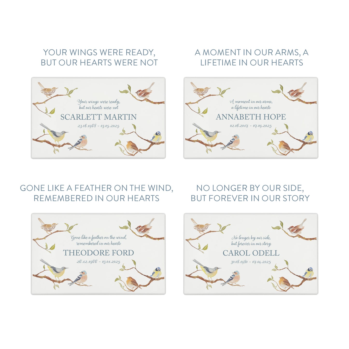 Luxury solid wooden white painted Urn ,  with Garden Birds on Branches. A watercolour illustration, our urns and Caskets for displaying or burying ashes. Customisable and can be personalised. Perfect funeral memory keepsake urn, for storing ashes for humans and pets. 