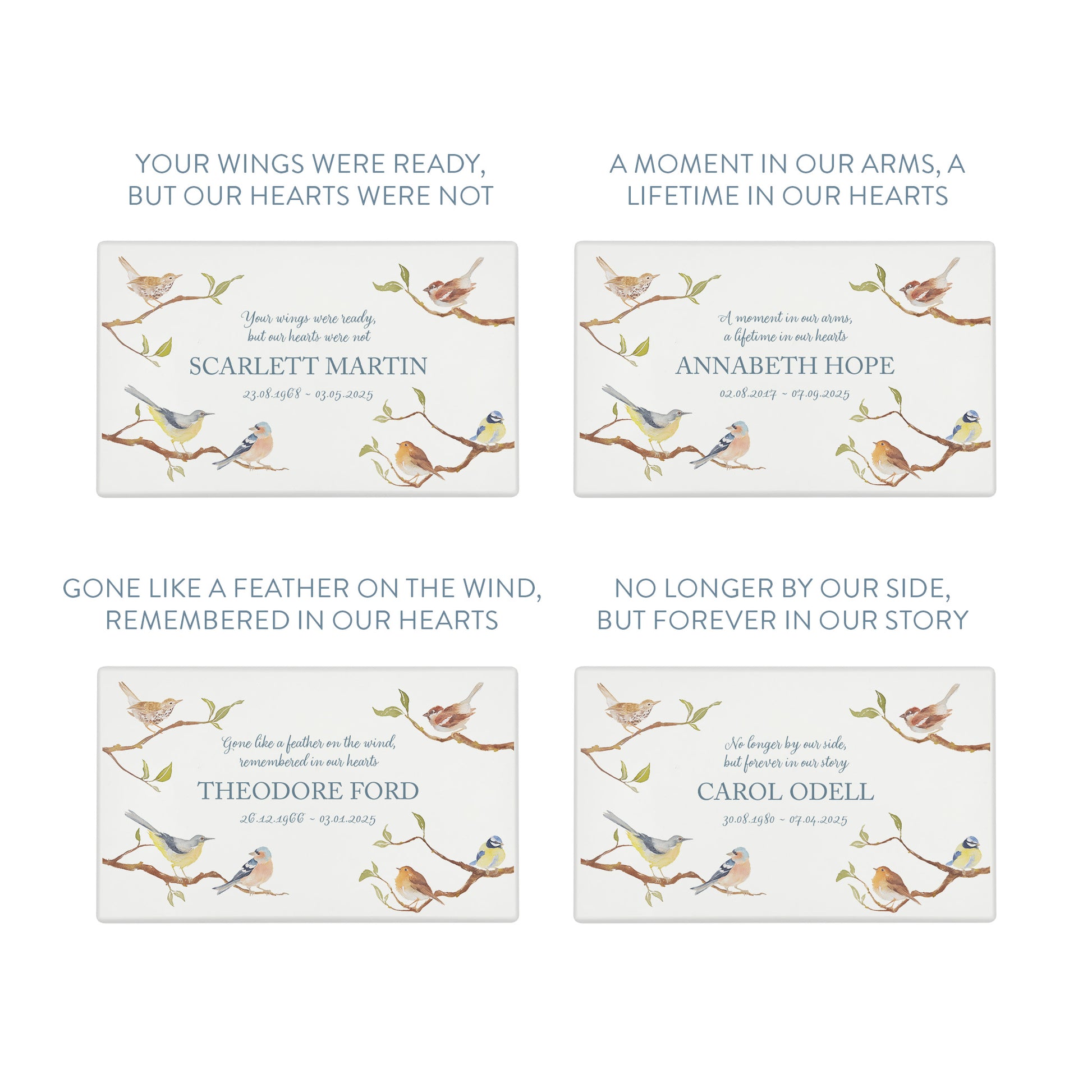 Luxury solid wooden white painted Urn ,  with Garden Birds on Branches. A watercolour illustration, our urns and Caskets for displaying or burying ashes. Customisable and can be personalised. Perfect funeral memory keepsake urn, for storing ashes for humans and pets. 
